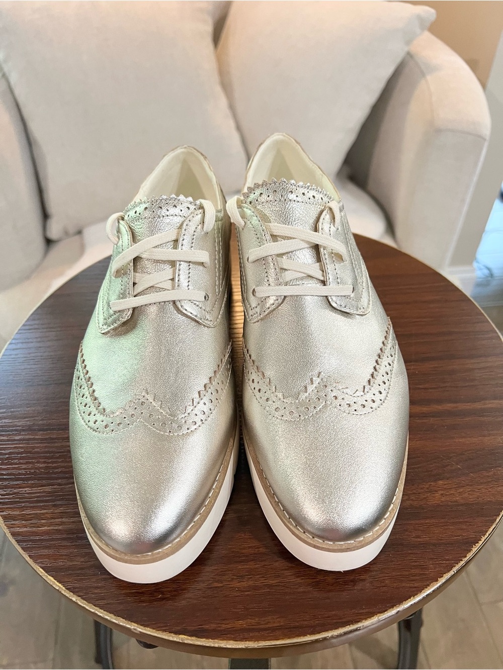 Cole Haan’s Metallic Women's Wingtip Platform Oxfords. Size 9B